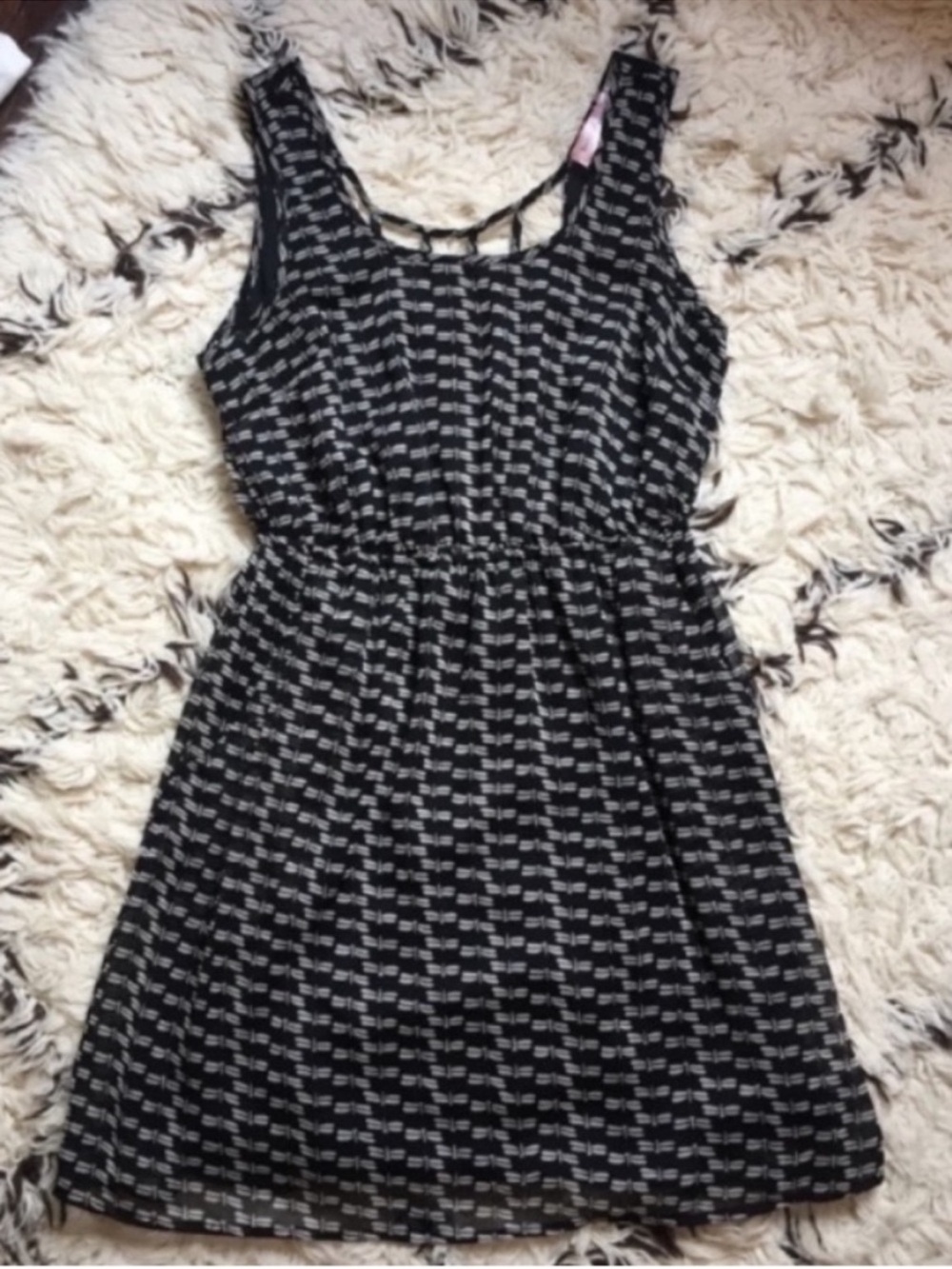 Band of Gypsies Y2K Black and White Dragonfly Sleeveless Mini Dress Backless S